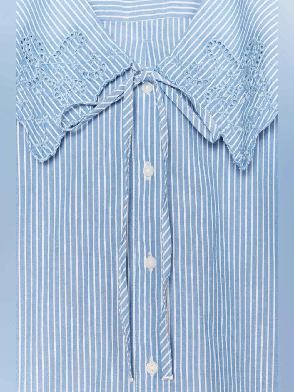 ZARA striped cotton shirt with peter-pan collar and embroidery, Loose fit XS NWT